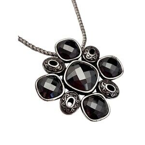 Brighton Necklace Antique Silver Tone Brown Faceted Crystal Pendant - 13H